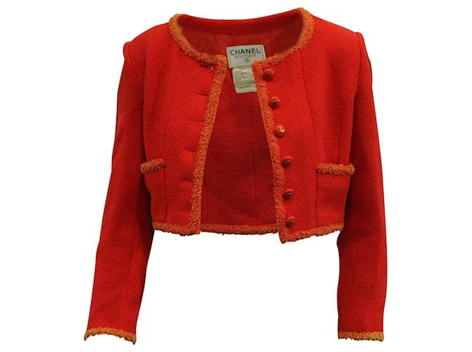 Timeless Chanel Classic Cropped Suit Jacket in Orange Wool  ref.691800