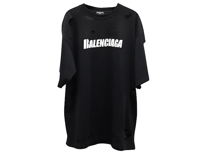 Balenciaga Destroyed T-Shirt aus schwarzer Baumwolle  ref.691815
