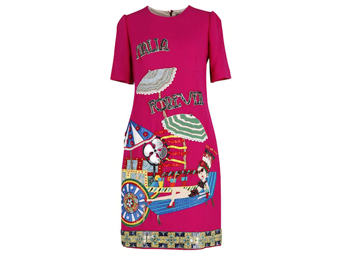 Dolce & Gabbana Italia Forever Verziertes Kleid aus rosafarbener Wolle Pink  ref.691836