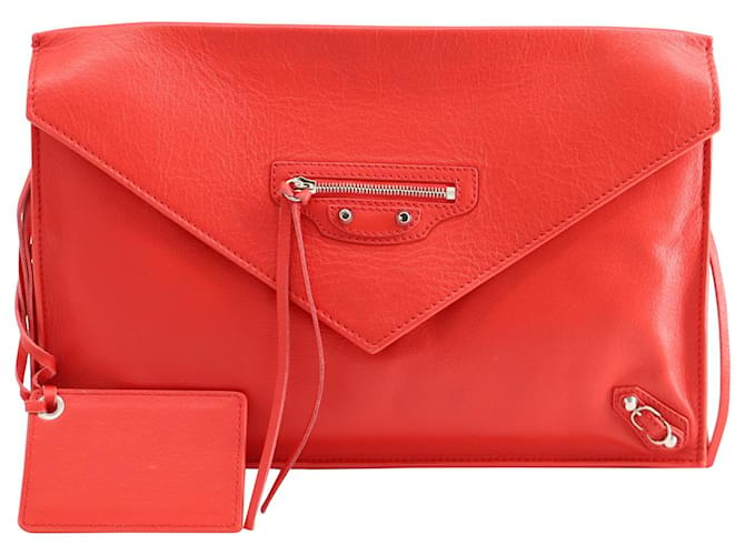 sikkerhed Signal Hej hej Balenciaga Veau Papier Sight Clutch in Red Leather ref.691842 - Joli Closet