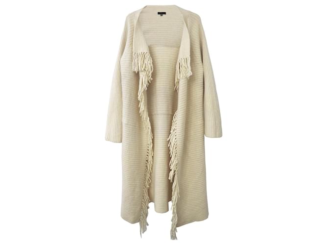Cappotto cardigan in lana d'agnello Coast con frange in maglia a coste panna taglia L / 40 Crudo Pelle Nylon Angora  ref.691843