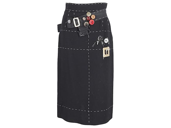 Dolce & Gabbana Button Appliqued Skirt in Black Wool  ref.691846