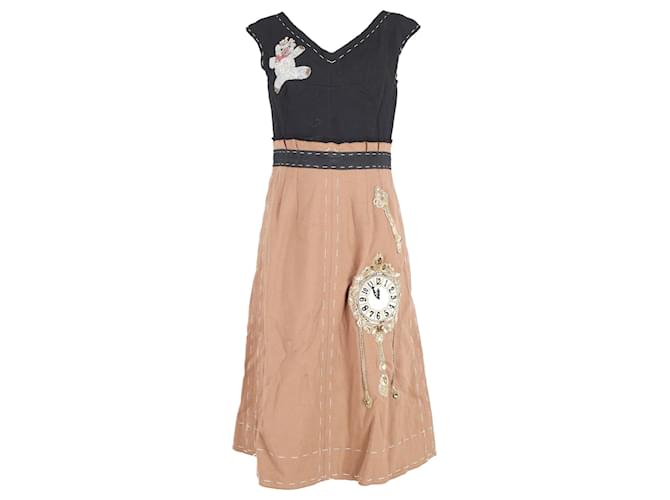 Dolce & Gabbana Teddy Bear Appliqued A-line Dress in Black and Brown Wool  ref.691849