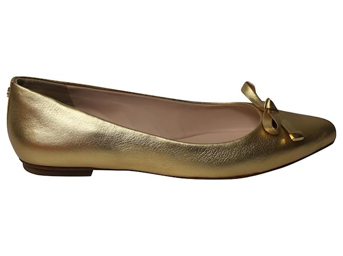 Kate Spade Emma Pointy Toe Ballet Flats in Gold Nappa Leather Golden   - Joli Closet
