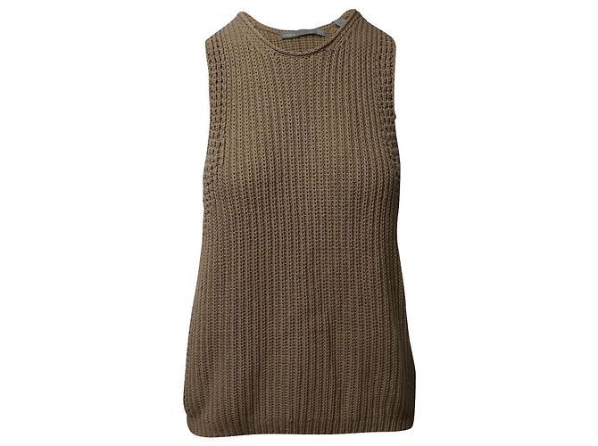 Vince Waffle Stitch Knit Top in Beige Cotton Brown