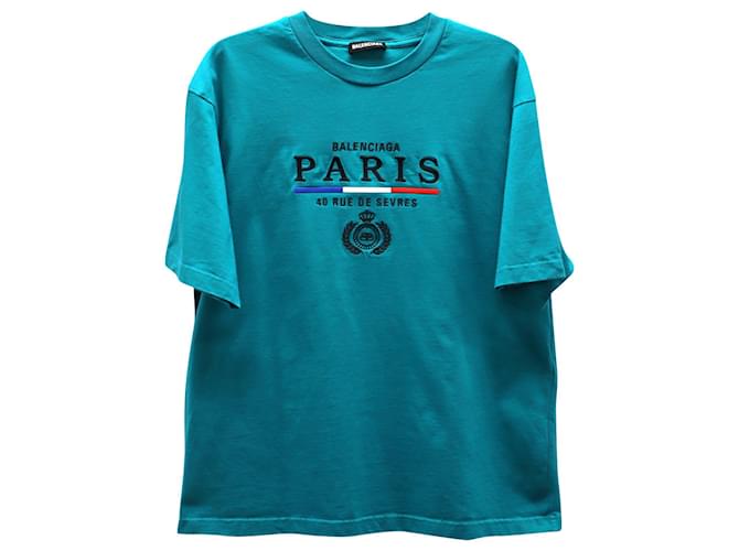 Everyday Balenciaga Paris Flag Logo T-shirt in Emerald Green Cotton  ref.691901