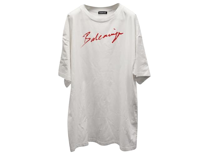 T-shirt Balenciaga Signature Logo en Coton Blanc  ref.691915