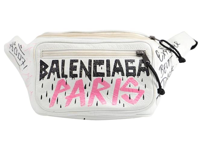 Marsupio Balenciaga in Pelle Bianca con Stampa Graffiti Bianco  ref.691952