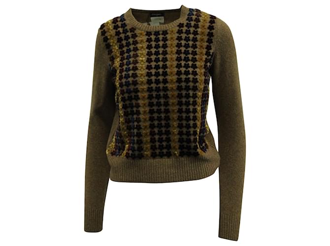 Suéter de punto floral de Chanel en lana marrón Castaño  ref.691973