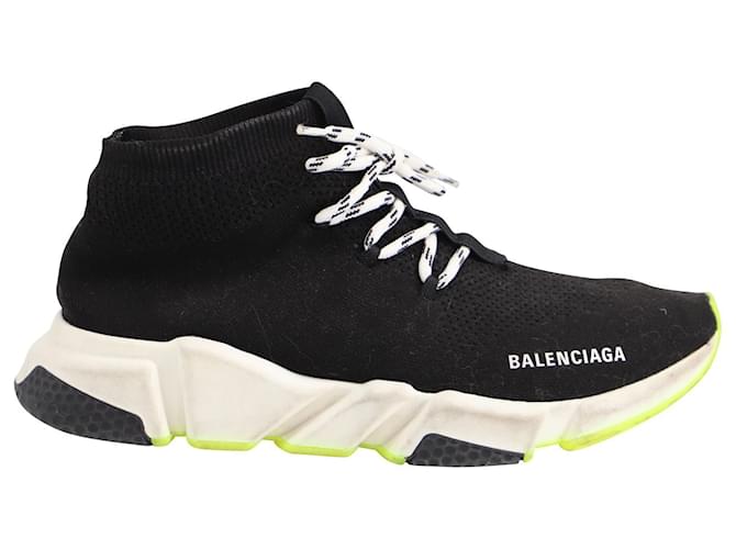 Day Balenciaga Speed Lace Up Sneakers in Black Neon Yellow Polyester  ref.691974