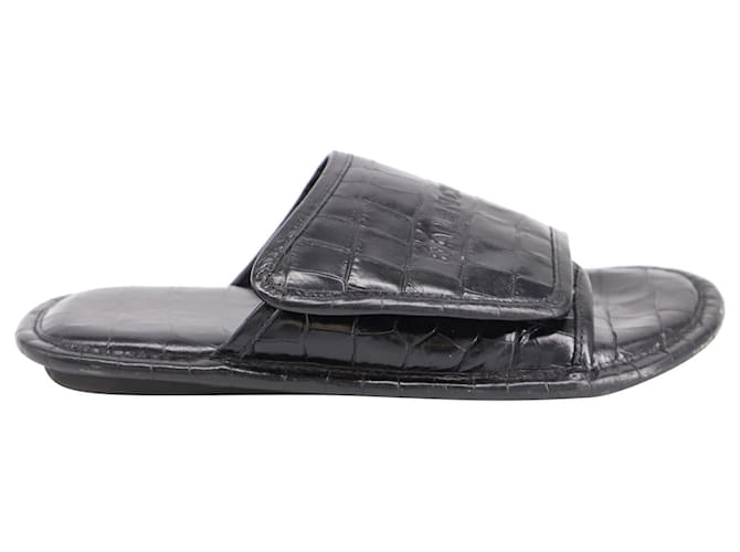Balenciaga Sandales Croc Embossed Slide en Cuir Verni Noir Cuir vernis  ref.691981