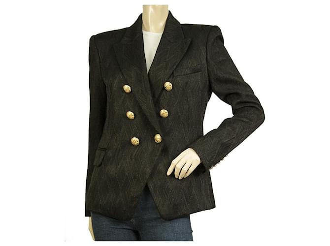 BALMAIN chaqueta tipo americana de jacquard en mezcla de viscosa negra con botones en relieve dorados 44 Negro  ref.692044