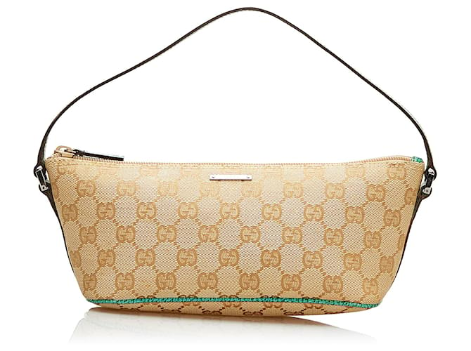 Gucci Beige/Brown GG Canvas and Leather Boat Pochette Bag Gucci