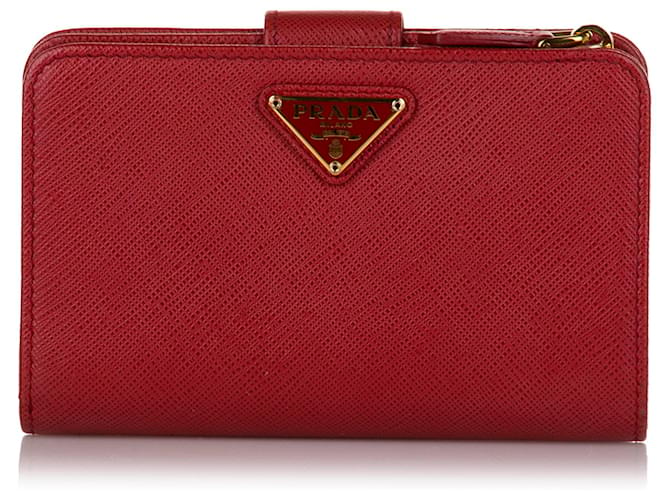 Prada Red Saffiano Leather Small Wallet Pony-style calfskin  ref.692662