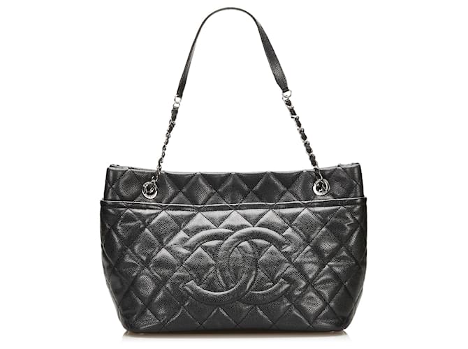 Chanel Black CC Timeless Caviar Soft Shopper Tote Leather  ref.692694