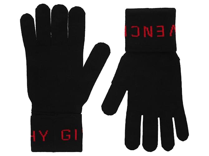 Gants en laine à logo côtelé Givenchy Noir  ref.692783