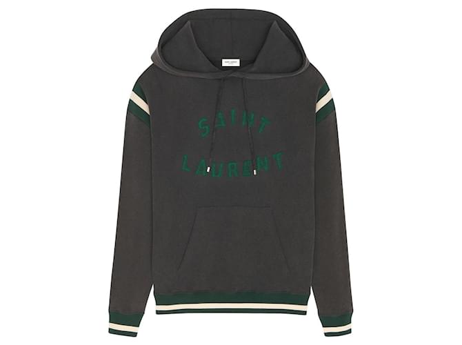 Saint Laurent logo-patch Cotton Hoodie - Black