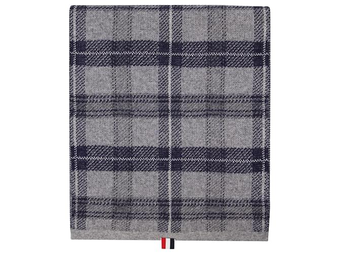 Thom Browne Tb Tartan Jacquard Scarf In Wool Cashmere And Mohair Blend Grey  ref.692920