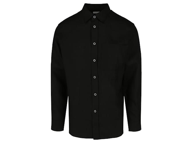 Camisa de lino con logo bordado de Burberry Negro  - Joli Closet