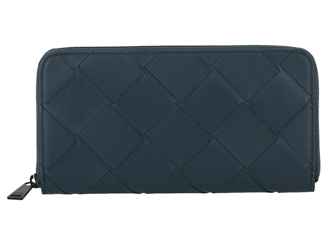 Bottega Veneta Intrecciato Leather Zip-Around Wallet Blue  ref.693132