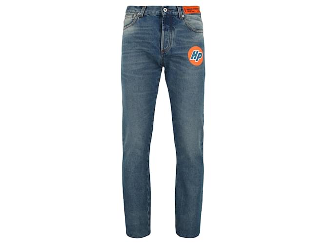 Heron Preston HP jeans ajustados con logo Azul Algodón  ref.693146