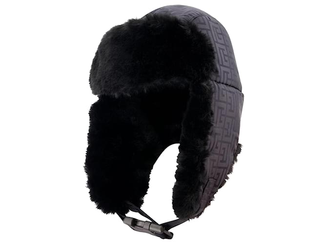 Balmain Padded Monogram Nylon Chapka Hat in Black  ref.693169