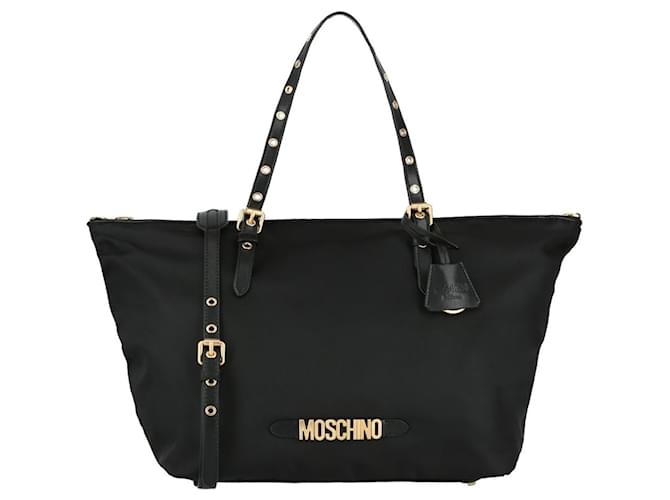 Moschino Signature Logo Nylon Tote Bag Black  ref.693216