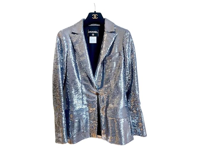 Chanel jacket Silvery Polyester  ref.693323