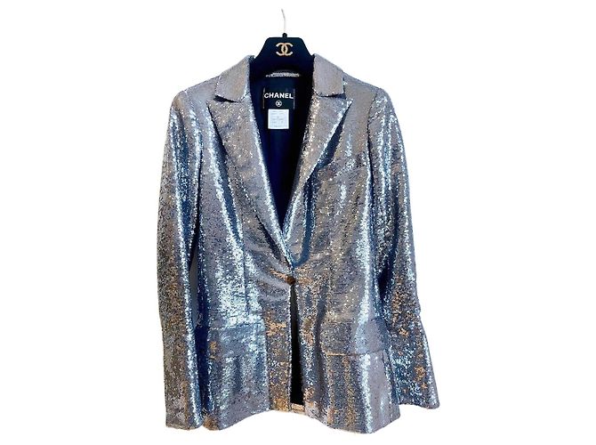 Chanel Miami Cruise Pailletten Blazer Silber