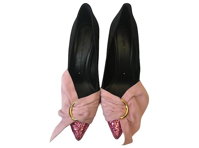 zapatos de tacón con purpurina Stella Luna Negro Rosa Satén  ref.693455