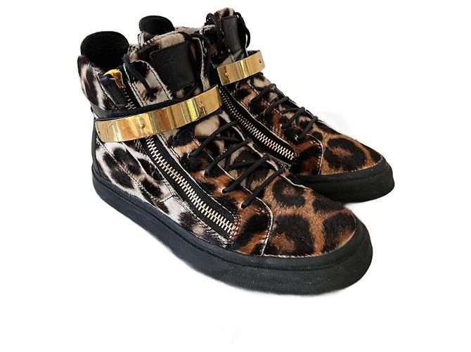 Giuseppe Zanotti Leopard High-Top Sneaker Pony Kalbsleder Braun