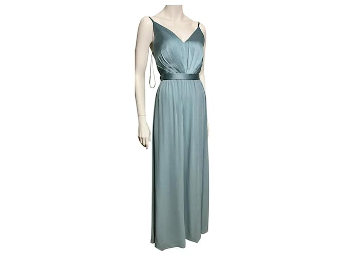 Vera Wang Seafoam green evening dress from satin and chiffon Light green Turquoise Polyester  ref.693495