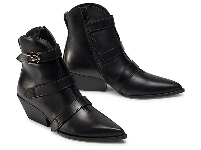 Furla leather West ankle boots in black size 37  ref.693819
