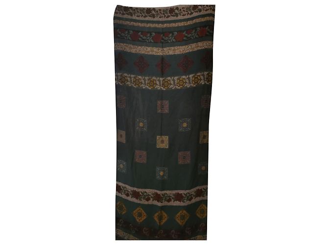 Kenzo Sciarpa in cotone con motivi floreali nero blu rosso bronzo Bordò