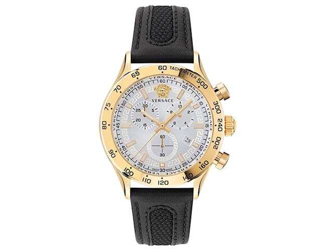 Versace Hellenyium Chrono Leather Watch Golden Metallic  ref.693886
