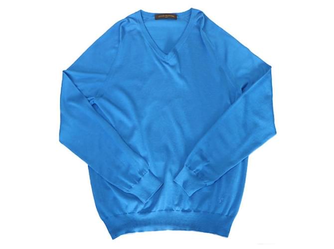 Jersey con cuello en V de Louis Vuitton Azul Algodón  ref.693962