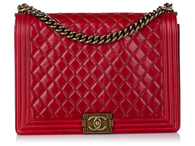 Chanel Red Large Boy Lambskin Leather Flap Bag  ref.694074