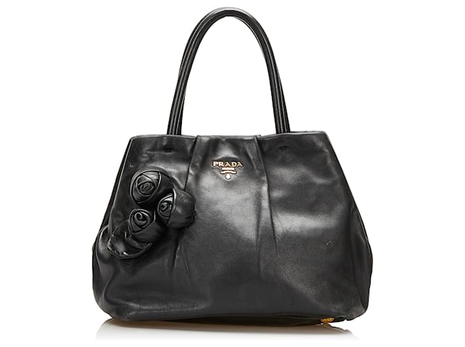 Bolso satchel Prada de piel rosa napa negra Negro Cuero  ref.694134