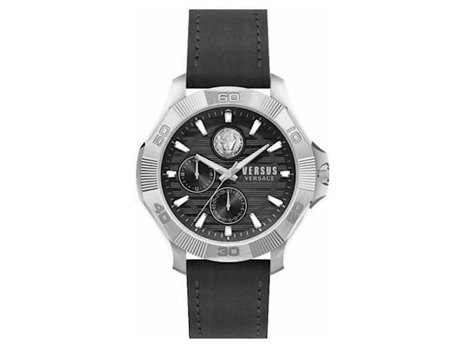 Versus Versace DTLA Leather Watch Silvery Metallic  ref.694502