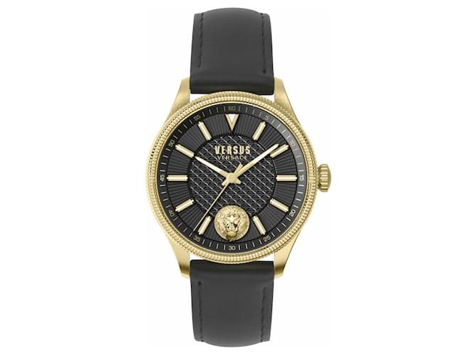 Relógio de couro Versus Versace Colonne Dourado Metálico  ref.694570