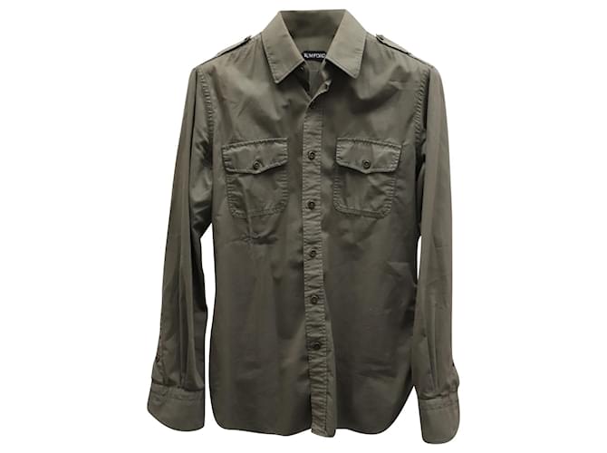 Camicia overshirt con tasca con patta Tom Ford in cotone verde oliva  ref.694647