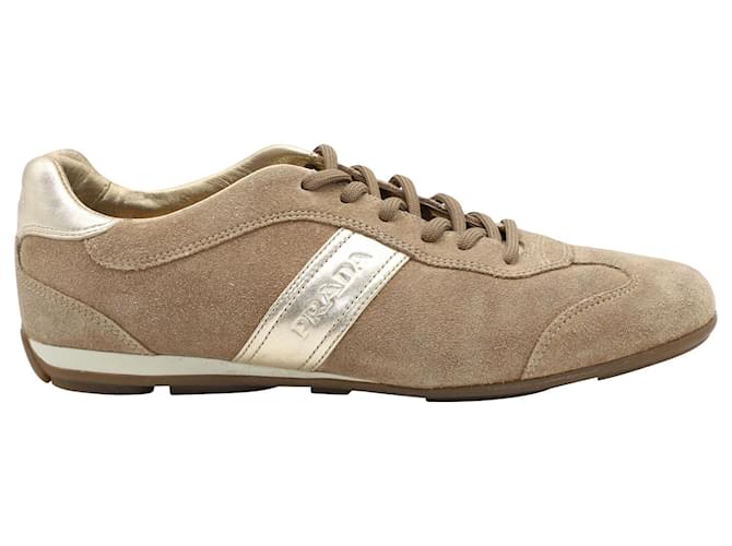 Prada Lace Up Trainers in Beige Suede  ref.694687