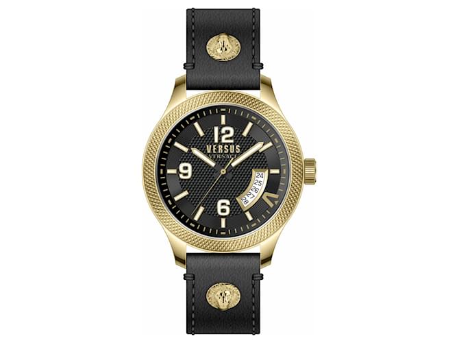 Versus Versace Reale Leather Watch Golden Metallic  ref.694694
