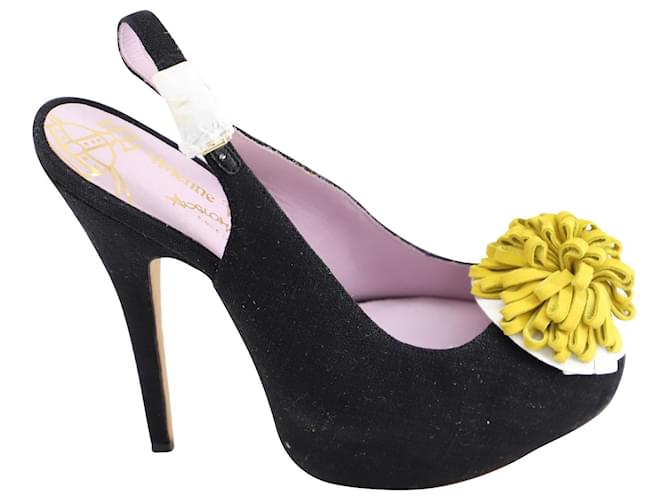 Vivienne Westwood Zapatos de tacón destalonados con punta abierta Valentine de Vivian Westwood en ante negro Suecia  ref.694704