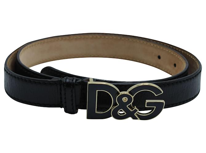 Cinturón con hebilla de logo esmaltado Dolce & Gabbana en cuero negro  ref.694809