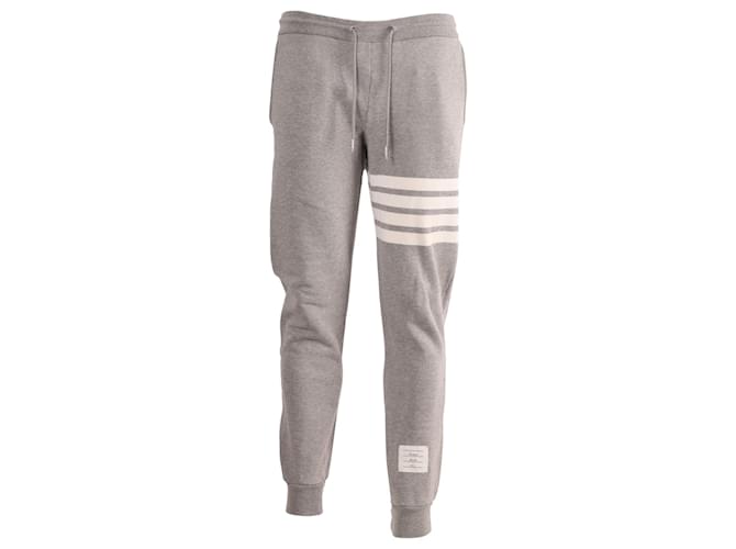 Thom Browne 4-Pantalon de survêtement Bar Stripe en coton gris  ref.694859
