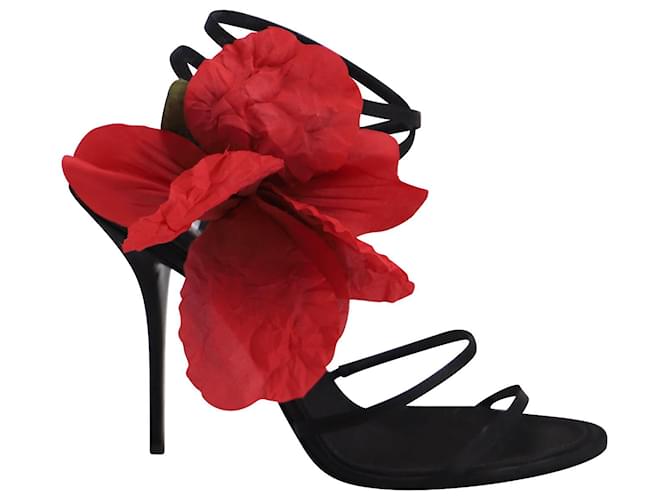 Dolce & Gabbana Applique Fleur Keira en Cuir Noir  ref.694914