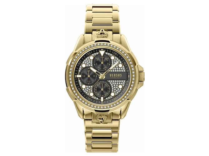 Versus Versace 6E Arrondissement Crystal Multifunction Watch Golden Metallic  ref.694918