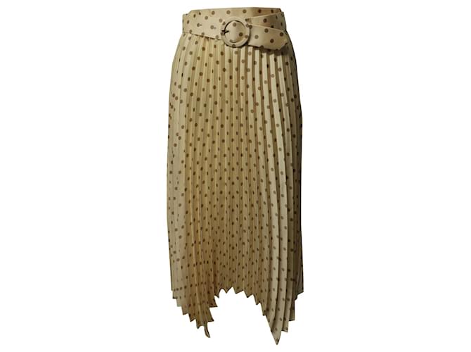 Sandro Pleated Maxi Skirt with Belt in Gold Silk Golden  ref.694973