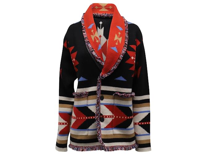 Alanui Geometric Fringed Shawl Cardigan in Multicolor Cashmere Multiple colors Wool  ref.694979